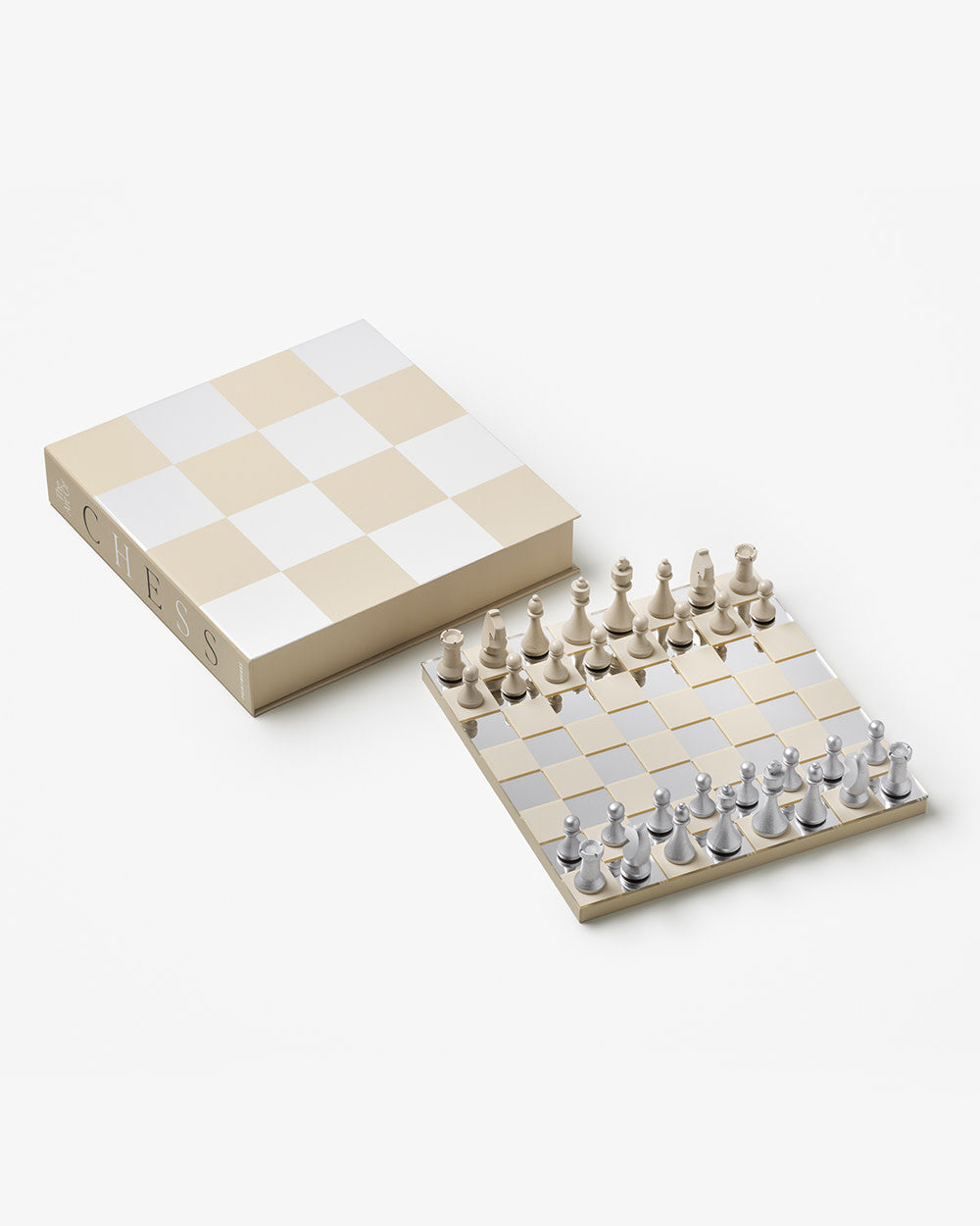 Sjakkspill "Speilbrett", Beige / Sølv